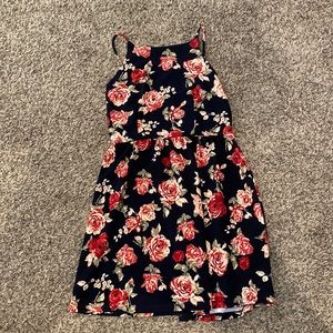 Dress is like new size medium it is navy blue with a floral pattern